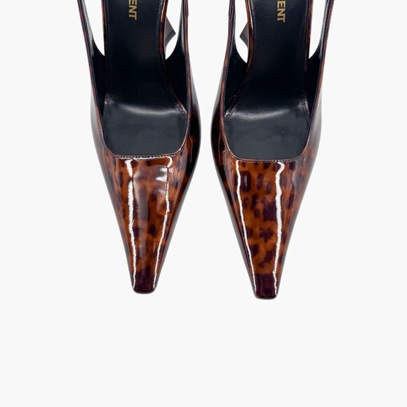 Saint Laurent Dune 110 Brown Patent Pumps Slingback High Heels Size 38 US 8 - Picture 4 of 15